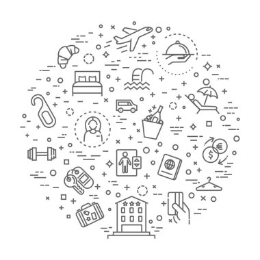 Otel hizmetleri konsept illüstrasyon, ince çizgili düz Tema