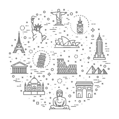 Seyahat Yerler çizgi Icon set