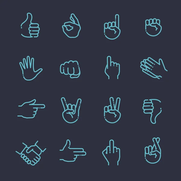 Hand gebaren pictogrammenset dunne lijn — Stockvector