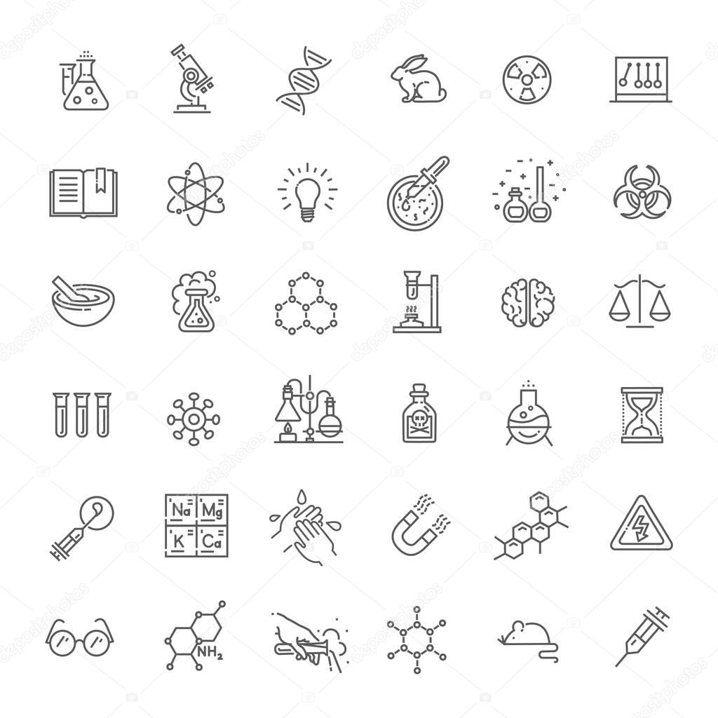 Modern thin line icons set of biochemistry research