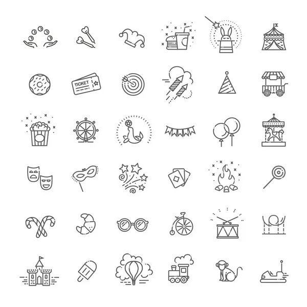 Amusement park sings set. Thin line art icons. Linear style illustrations isolated on white — Stock Vector