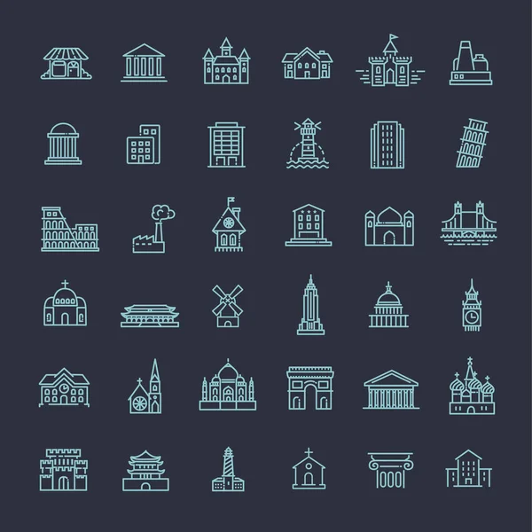 Conjunto de ícones de construção, Governo. Marcos históricos — Vetor de Stock