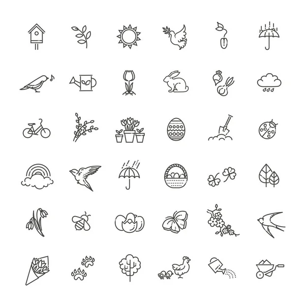 Spring icons set. Spring Garden, Flowers and Gardening Equipment. Flat Design Style — Stock Vector