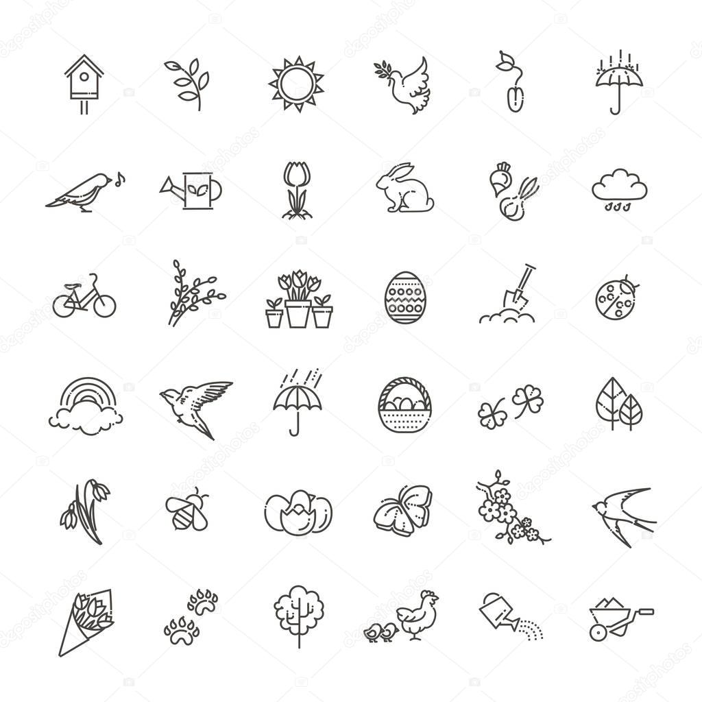 Spring icons set. Spring Garden, Flowers and Gardening Equipment. Flat Design Style