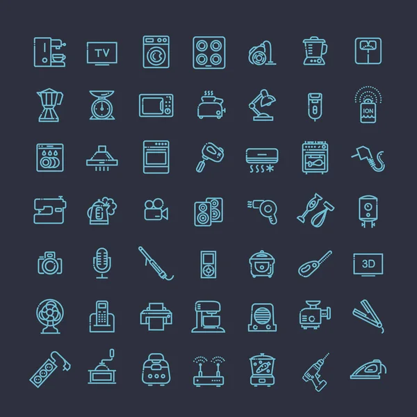Esquema de colección de iconos - electrodomésticos — Vector de stock