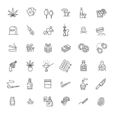 Uyuşturucuya İlişkili Basit Vektör Satırı Simgeleri