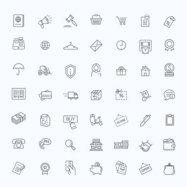 İnce çizgiler ağ simgeleri - E-ticaret, alışveriş