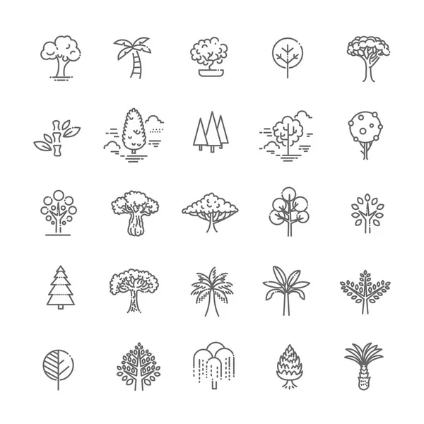 Conjunto de iconos de la línea vectorial en forma de árbol — Archivo Imágenes Vectoriales