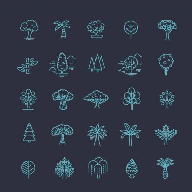 Ağaç şekli vektör hat simgeler kümesi