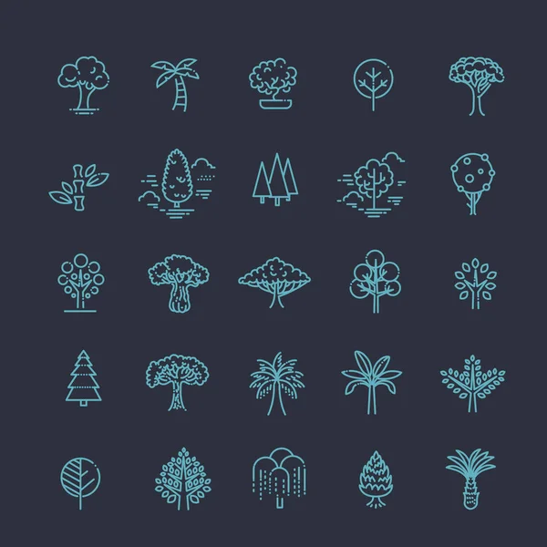 Conjunto de iconos de la línea vectorial en forma de árbol — Archivo Imágenes Vectoriales