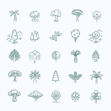 Set of Tree shape Vector Line Icons clipart