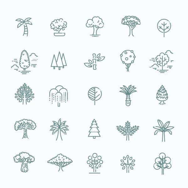 Conjunto de iconos de la línea vectorial en forma de árbol — Archivo Imágenes Vectoriales