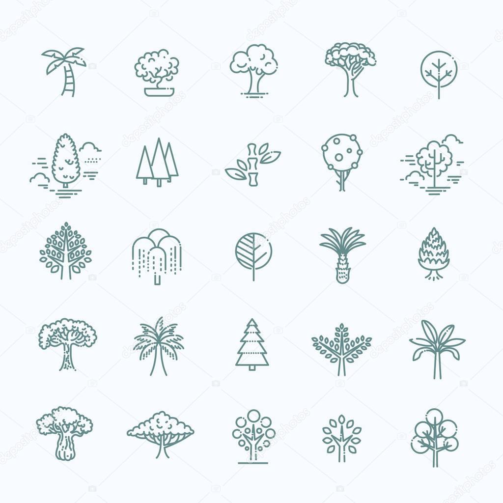 Set of Tree shape Vector Line Icons