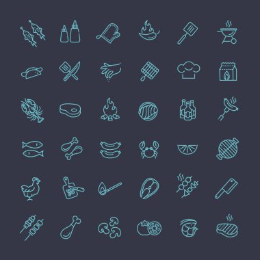 Barbekü basit bir Set vektör hat simgeleri ile ilgili.