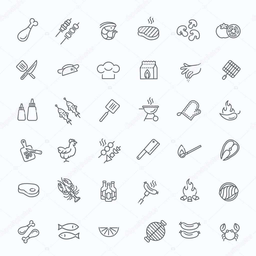 Simple Set of Barbecue Related Vector Line Icons.