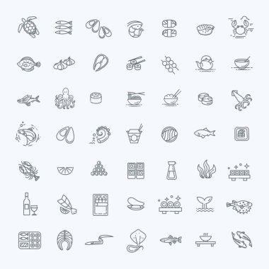 Balık ve deniz ürünleri - ana simge koleksiyonu, restoran menüsü için vektör