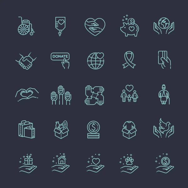 Caridad - moderno diseño de la línea vectorial iconos y pictogramas conjunto . — Vector de stock