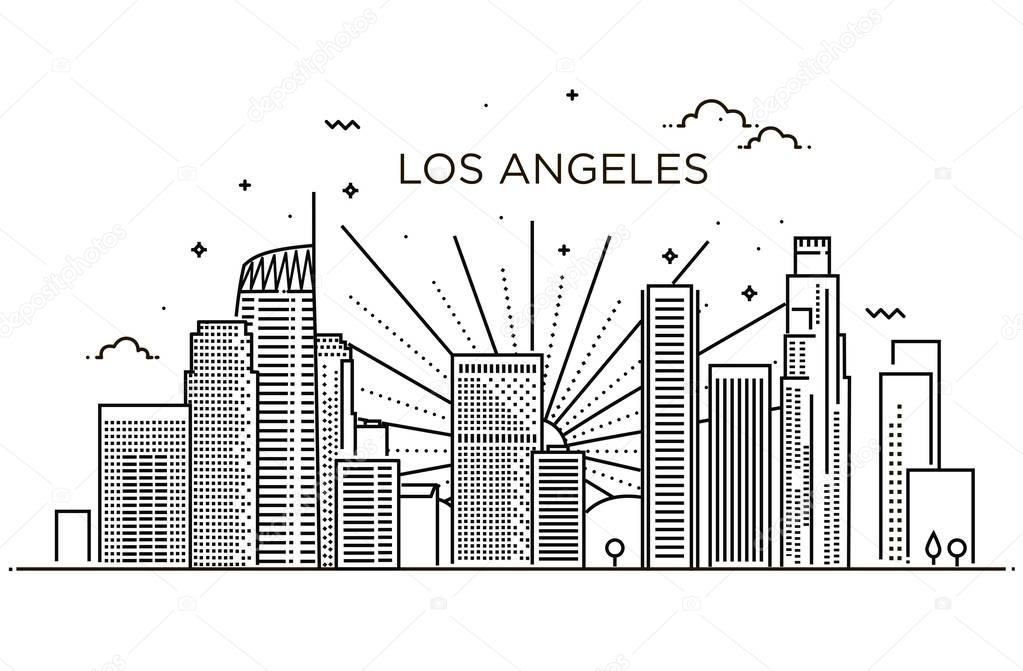 Banner of Los Angeles city in flat line trendy style. Los Angeles city line art.