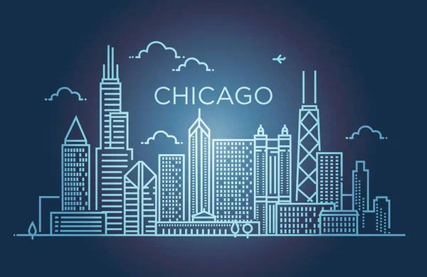 Liniowej Sztandaru miasta Chicago. Grafika liniowa. — Wektor stockowy