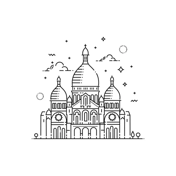 Minimalistic line-art landmark icon of the Sacre-Coeur in Paris, France — Stock Vector