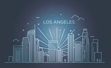 Los Angeles 'ın sancaktarı düz çizgi modasında. Los Angeles şehir çizgisi.