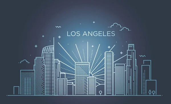Banner de la ciudad de Los Ángeles en estilo de línea plana de moda. Arte de línea de ciudad de Los Ángeles. — Vector de stock