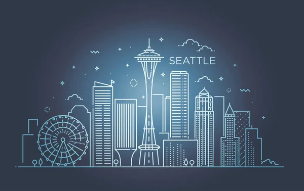 Banner of Seattle város lapos vonalú trendi stílusban. Seattle város vonal művészet. — Stock Vector