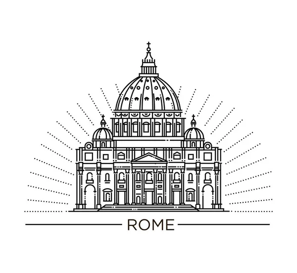 Vector line illustration of St. Peter s Basilica, Rome, Italy. — Stock Vector