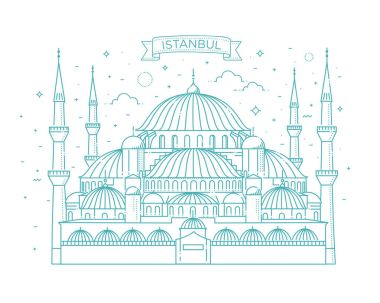 Sultanahmet Camii, Istanbul, Türkiye. Vektör çizim.