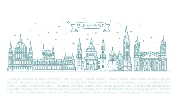 Hongaarse reizen landmark van historische gebouwen dunne lijn pictogrammenset — Stockvector