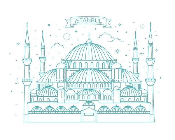 Mezquita Azul, Estambul, Turquía. Ilustración vectorial . — Vector de stock