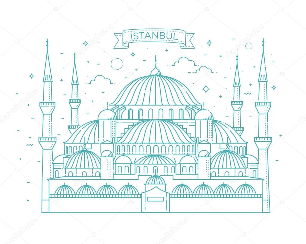 The Blue Mosque, Istanbul, Turkey. Vector illustration.