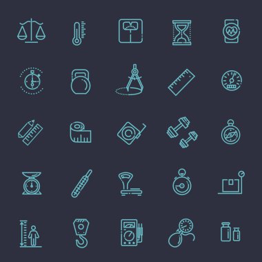 İlgili ölçme web Icon set - anahat simge seti, vektör, ince çizgi Icons collection
