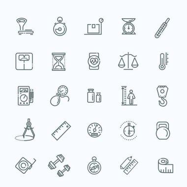 İlgili ölçme web Icon set - anahat simge seti, vektör, ince çizgi Icons collection