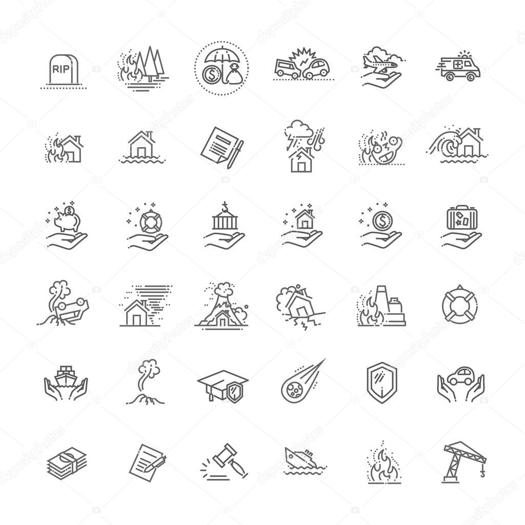 Insurance Icon Thin Line Set Support Services Design for Web and App. Vector illustration