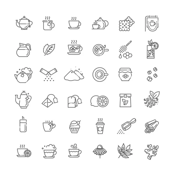 Set di icone del tè. Illustrazione vettoriale a linea sottile — Vettoriale Stock