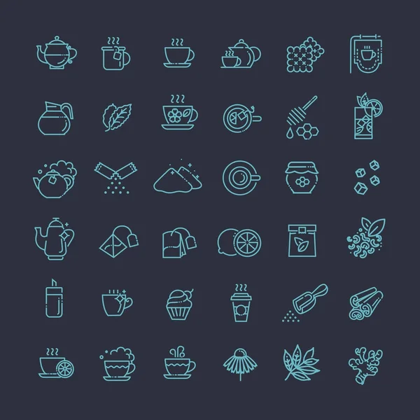 Set de iconos de té. Ilustración vectorial de línea delgada — Vector de stock