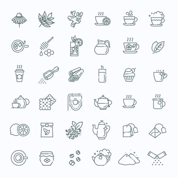 Tea-icon set. Vékony vonal vektor illusztráció — Stock Vector