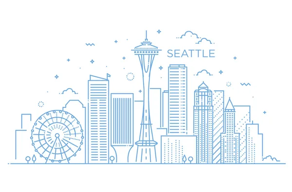Banner της πόλης του Σιάτλ σε επίπεδη γραμμή μοντέρνο στυλ. Seattle τέχνη γραμμή της πόλης. — Διανυσματικό Αρχείο