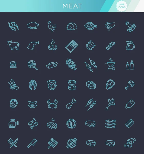 Conjunto simple de carnes relacionadas con los iconos de la línea vectorial — Vector de stock