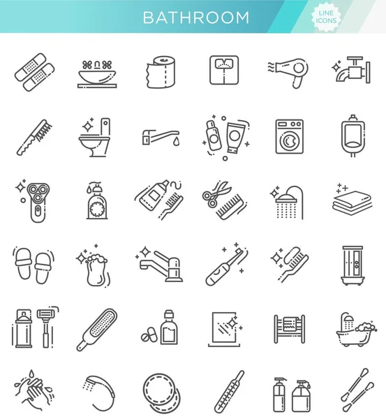 Baño, Set de iconos de baño. Línea Estilo vector de stock — Vector de stock