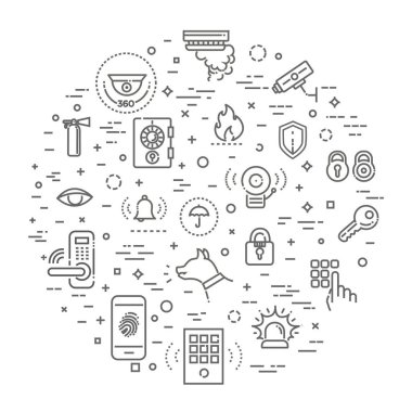 Ev güvenlik basit bir Set vektör hat simgeleri ile ilgili