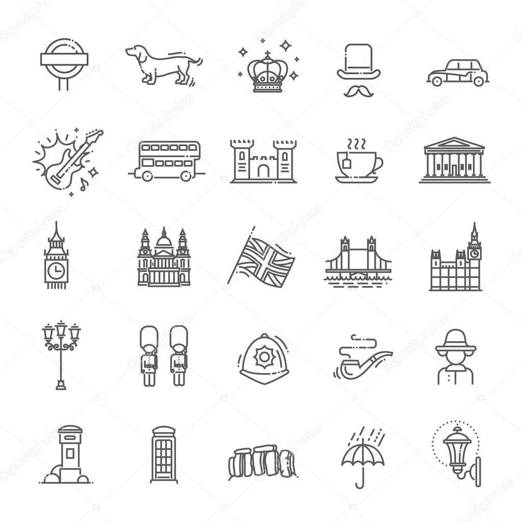 London icons set. England, thin line design