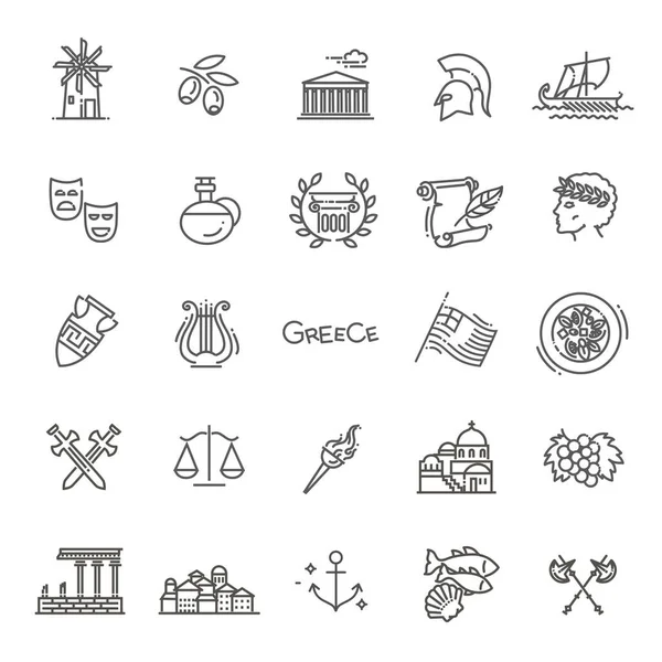 Greece line icon set.Vector — Stock Vector