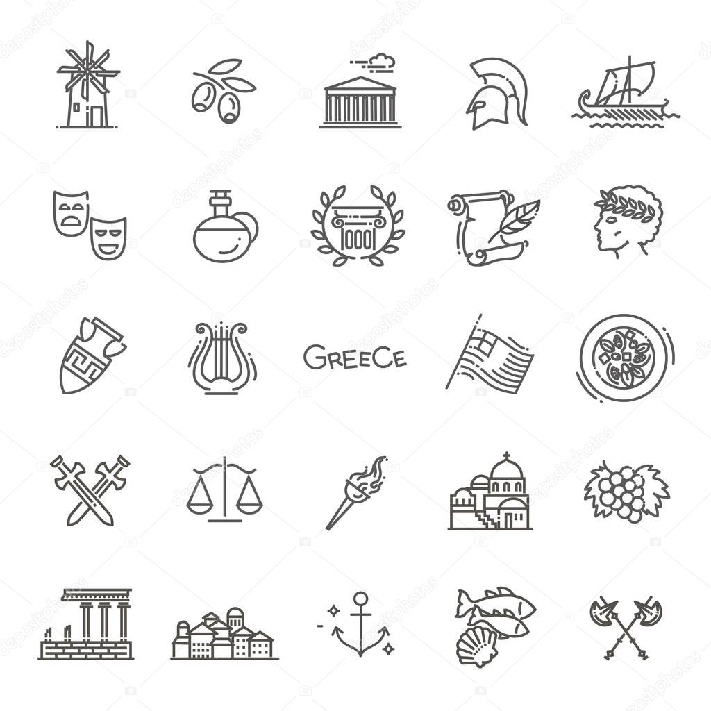 Greece line icon set.Vector