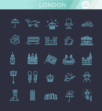 Londra simgeleri hazır. İngiltere, ince çizgi tasarımı