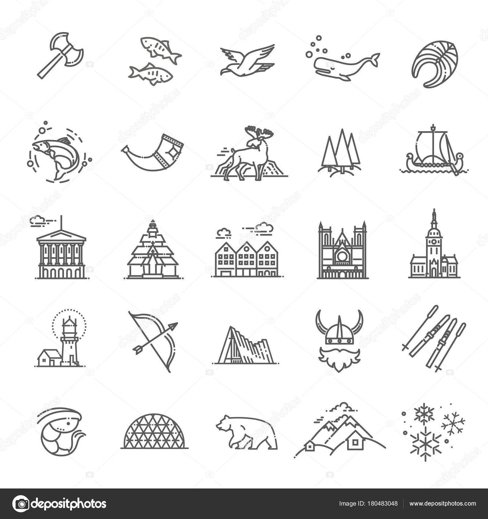 City sights vector icons. Norway landmark. Stock Vector by ©tettygreen  180483048, image size:1600x1700