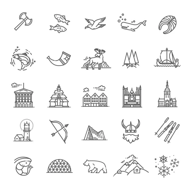 Векторные иконки достопримечательностей города. Ориентир Норвегии . — стоковый вектор