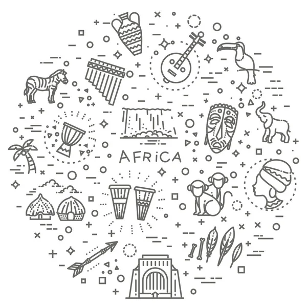 Conjunto de iconos de estilo étnico africano en estilo plano — Vector de stock