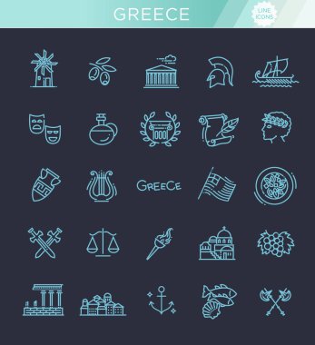 Yunanistan satır Icon set. Vektör
